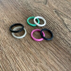Silicone Rings Pack - Black, White, Pink, Green, Gray,Navy sz 7